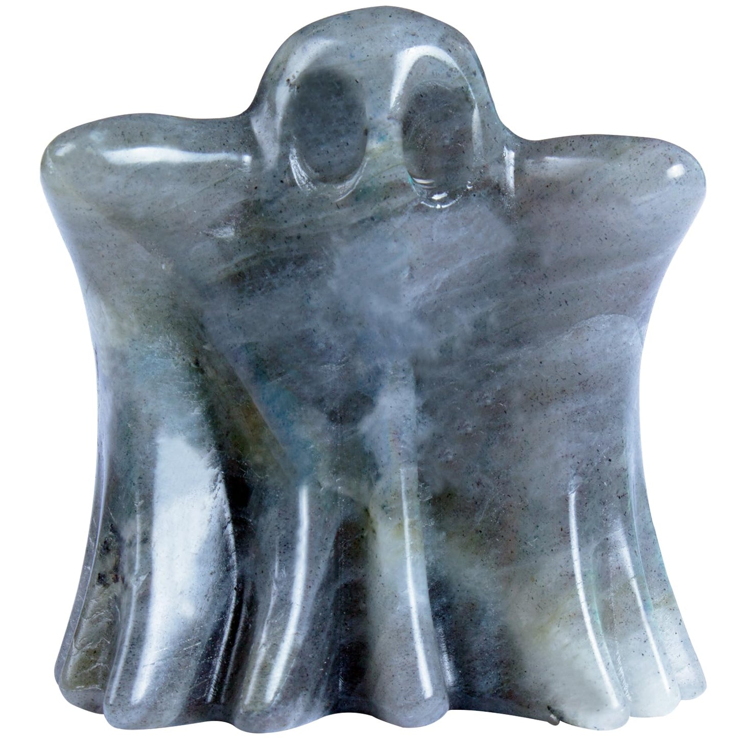 QLRSUXN Labradorite Crystal Ghost, 1.8in Ghost Decor, Cute Natural Crystal Ghost Statue,Halloween Figurines Hand-Carved, Spooky and Decoration for Halloween Home Office Mantel Decor
