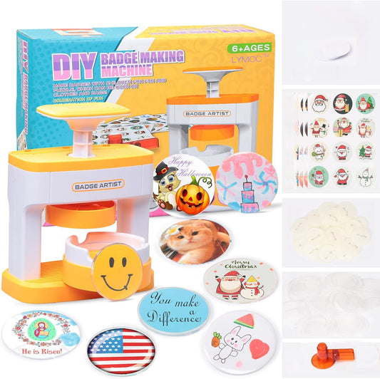 Badge Maker for Kids, 55 mm (2.16 inch) DIY Pin Button Maker Press Machine Badge Punch Kit with 48 pcs Button Parts Pictures Circle Cutter Present Installation-Free