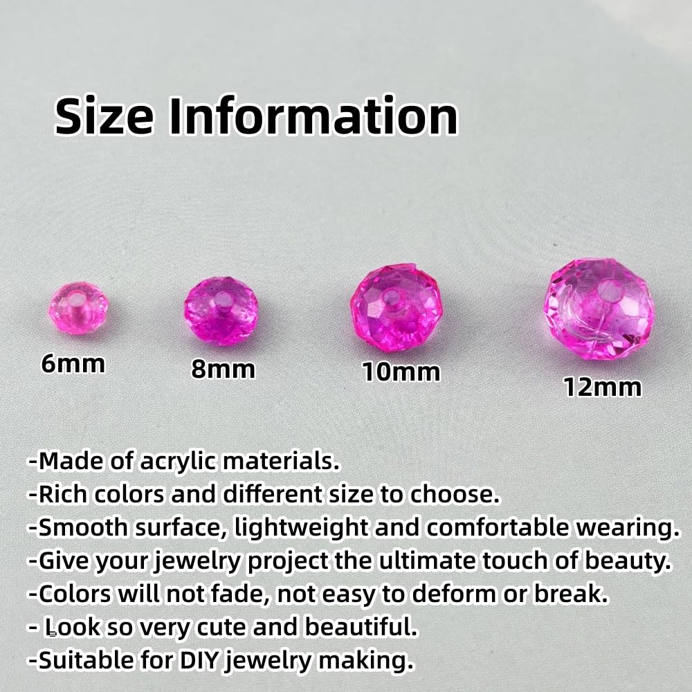 YHYPOCI 200pcs 10mm Acrylic Crystal Beads, Faceted Rondelle Acrylic Spacer Beads for Wind Chimes Bracelet Necklace Earring Keychain Jewelry Making DIY Crafts(Rose Red)