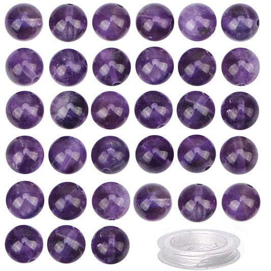 100Pcs Natural Crystal Beads Stone Gemstone Round Loose Energy Healing Beads with Free Crystal Stretch Cord for Jewelry Making (Amethyst, 8MM)