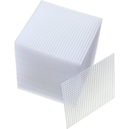100 Pcs Square Plastic Canvas Mesh Sheets, 4.5'' Square Shape Needlepoint Canvas White Blank Canvas Plastic Mesh Mat for Needlework Embroidery Yarn Crafting Knit Crochet Project, 7 Count