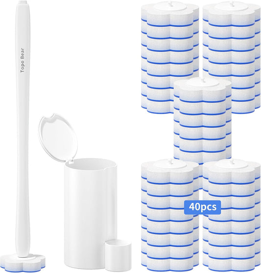 Topo Bear Toilet Bowl Brush - Disposable Cleaner with 40 Refills | Complete Cleaning System Kit