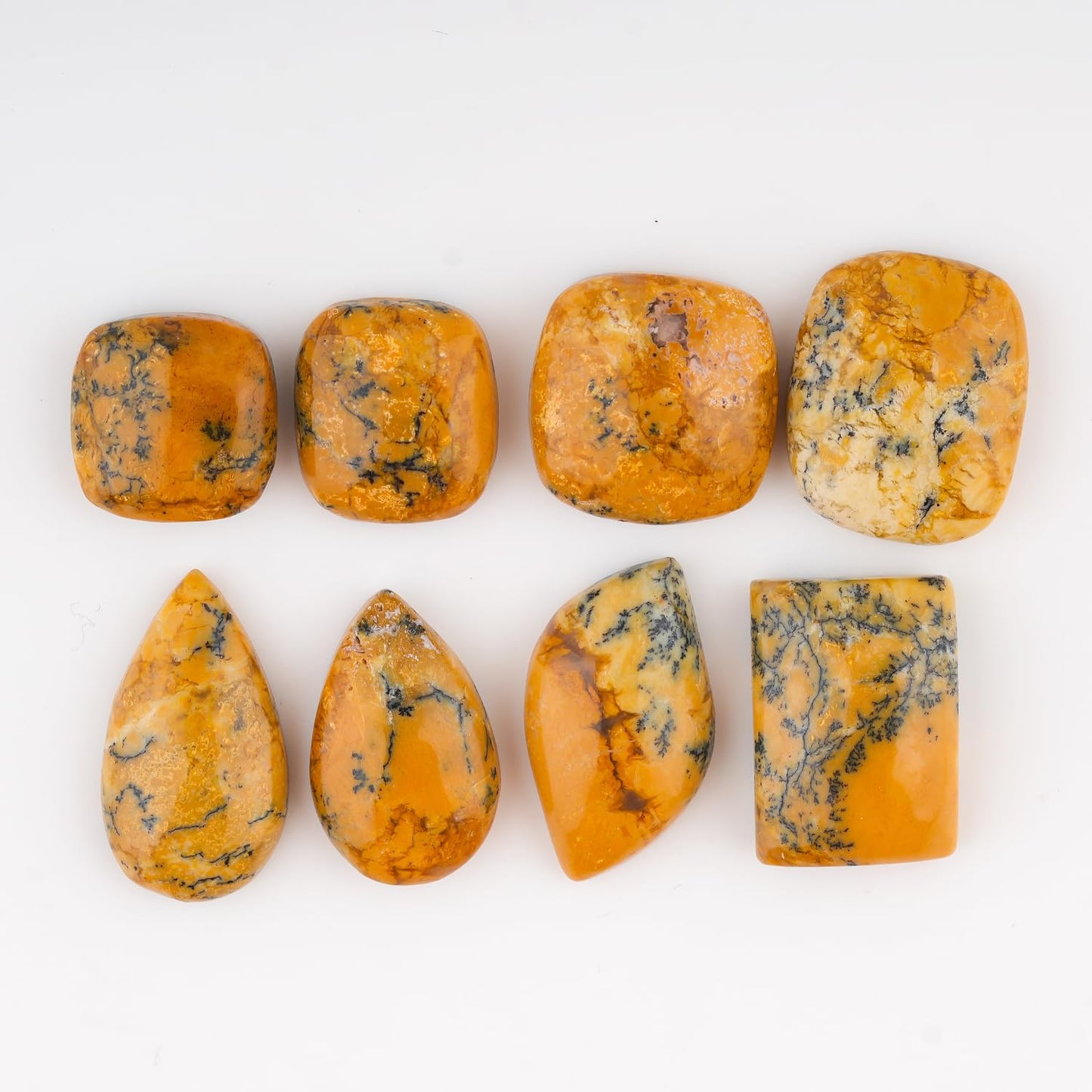 ColouredRocks (100 carats. YELLOW DENDRITE AGATE, Mix Shape, Cabochon Crystals, Loose Gemstone, Wholesale Polished Supply, Jewelry Making, DIY Craft, Gem Collection (8-9pcs.) (15-20mm. free size)