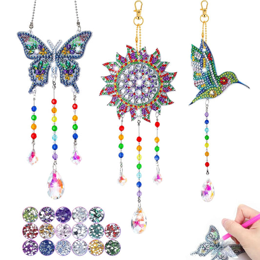 Arts and Crafts for Kids Ages 6-12, Birthday Gifts for 6 7 8 9 10 11 12 Year Old Girls, DIY Diamond Painting Kits for Kids Teens Adults, Butterfly Sun Hummingbird Wind Chimes for Home Garden Decor