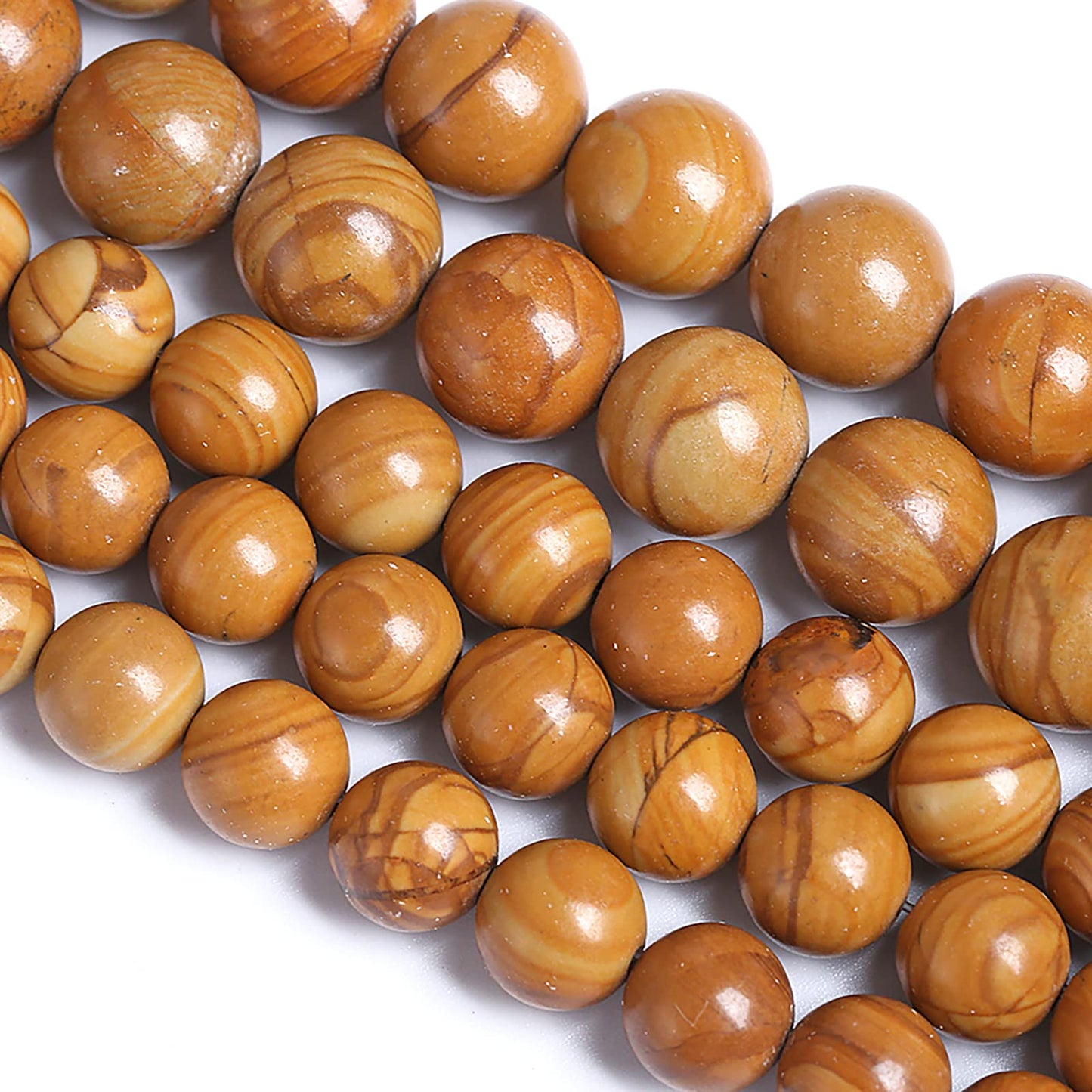 10MM 38PCS Natural Stone Yellow Woodgrain Jasper Loose Beads for Jewelry Making DIY Bracelet