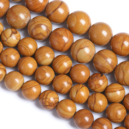 10MM 38PCS Natural Stone Yellow Woodgrain Jasper Loose Beads for Jewelry Making DIY Bracelet