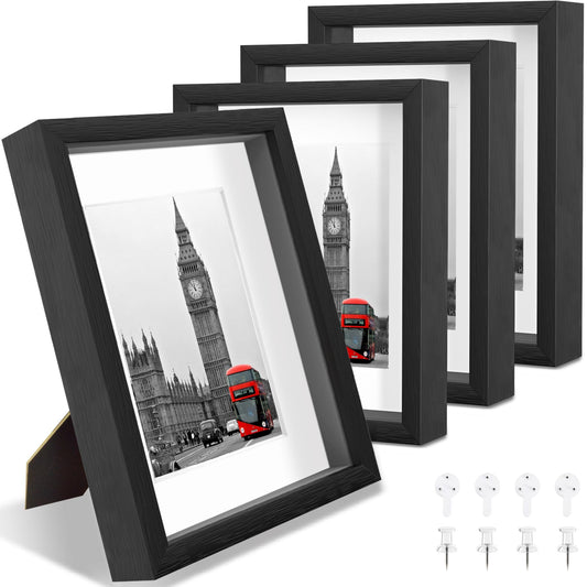 Heyxinda 11x14 Shadow Box Picture Frames 4 Pack, Wooden Display Cases with Linen Board, Use as 9x12 Frame with Mat or 11x14 without Mat, 1.0" Interior Depth for Flowers Memorabilia Collectibles, Black
