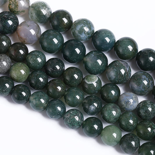 10MM 36PCS Natural Stone Green Moss Agate Round Loose Beads for Jewelry Making DIY Bracelet Necklace
