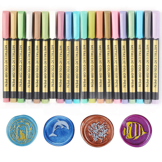 ANBOSE 20-Color Metallic Marker Pen Kit for Decorating Wax Seal Stamp, Premium Pen Set for Wedding Envelopes, Fits All Wax Seal Beads or Sticks