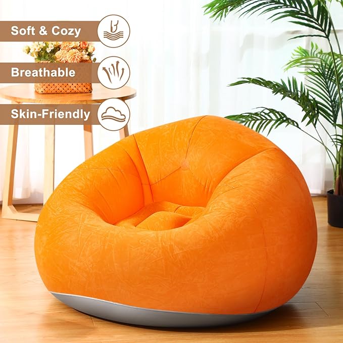 Realspring 6 Pcs Bean Bag Chairs for Adults Inflatable Chairs with Electric Air Pump,Blow up Couch Folding Portable Inflatable Couch Lazy Sofa for Reading Living Room Camping (Colorful)