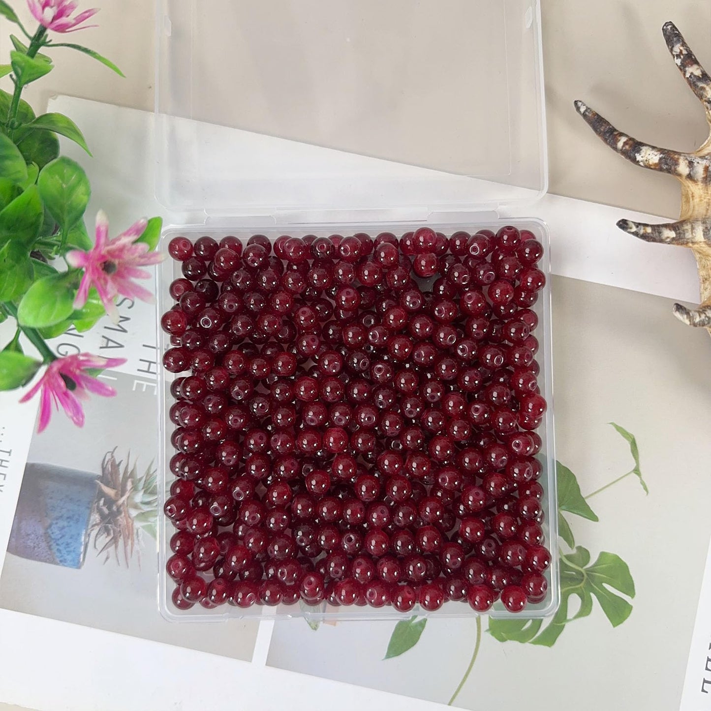 PAMIR TONG 400pcs 8mm Round Maroon Glass Beads Bulk for Bracelet- Pretty Smooth Loose Beads for Necklace-Earring-Jewelry Making and DIY Crafts & Projects