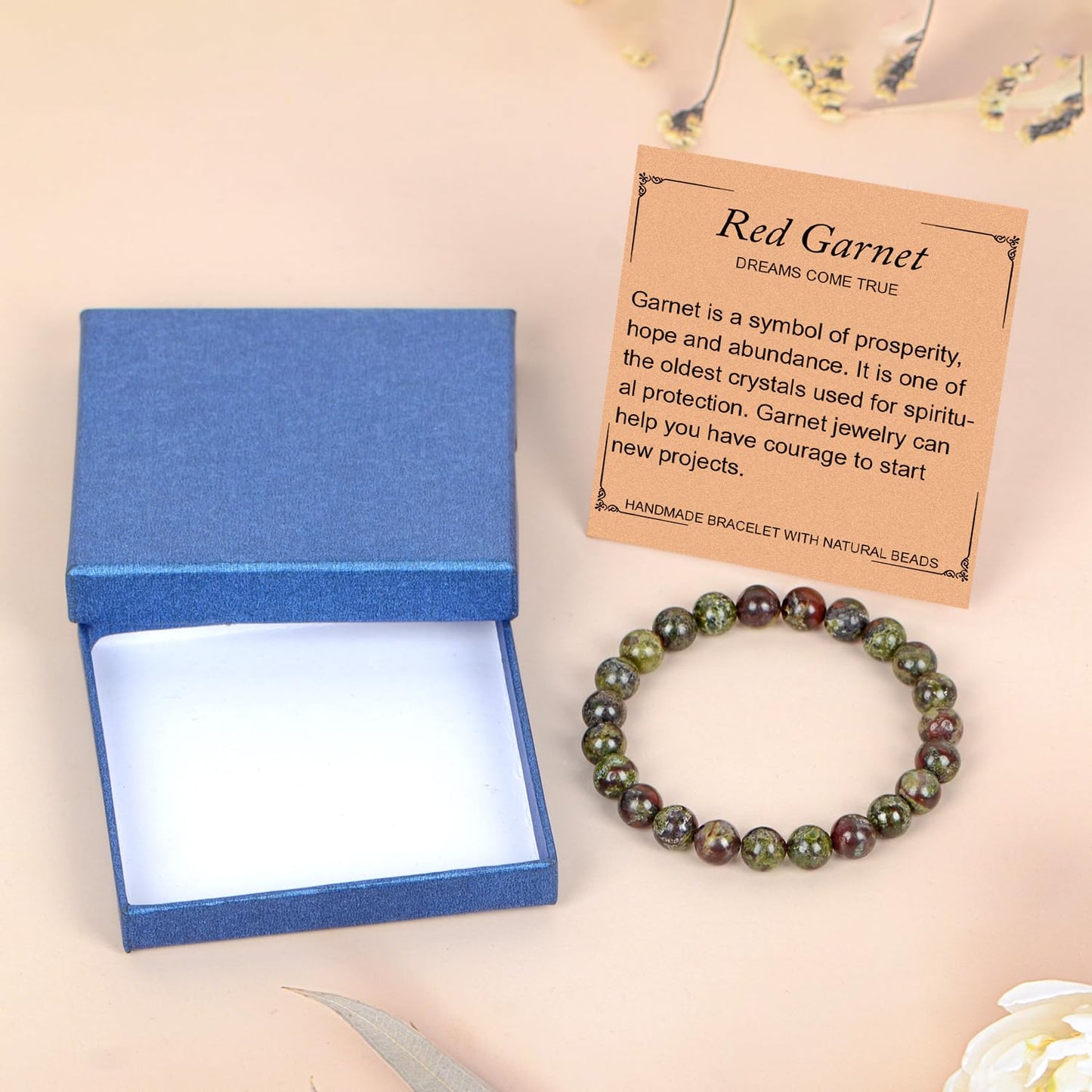 LPBeads Handmade Natural Gemstone Stretch Elastic 8mm Dragon Bloodstone Bracelet Healing Crystal Round Stone Beads Jewelry Gifts for Women Men
