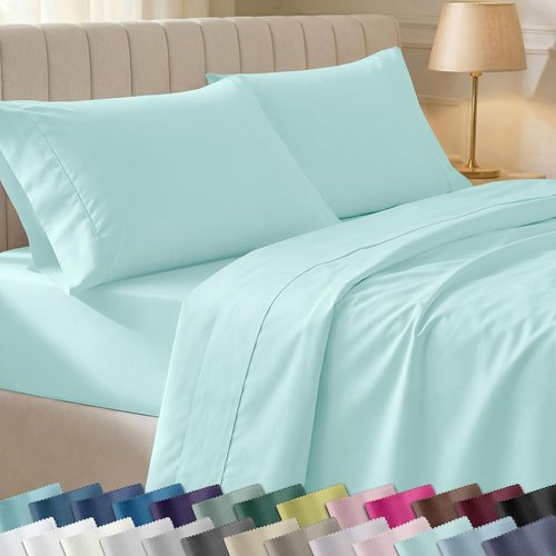 California Design Den Queen Bed Sheets Set - 100% Cotton, 400 Thread Count, Smooth Sateen Finish, Deep Pockets - Seafoam