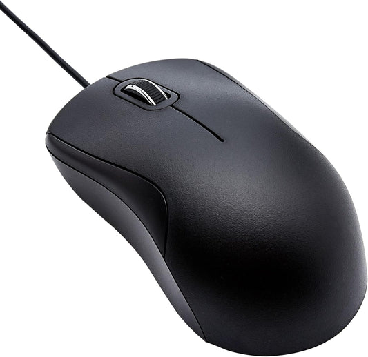 Amazon Basics 3-Button 1000 6-foot USB Wired Mouse with Precision Scroll Wheel, DPI, Ergonomic Grip, Plug and Play