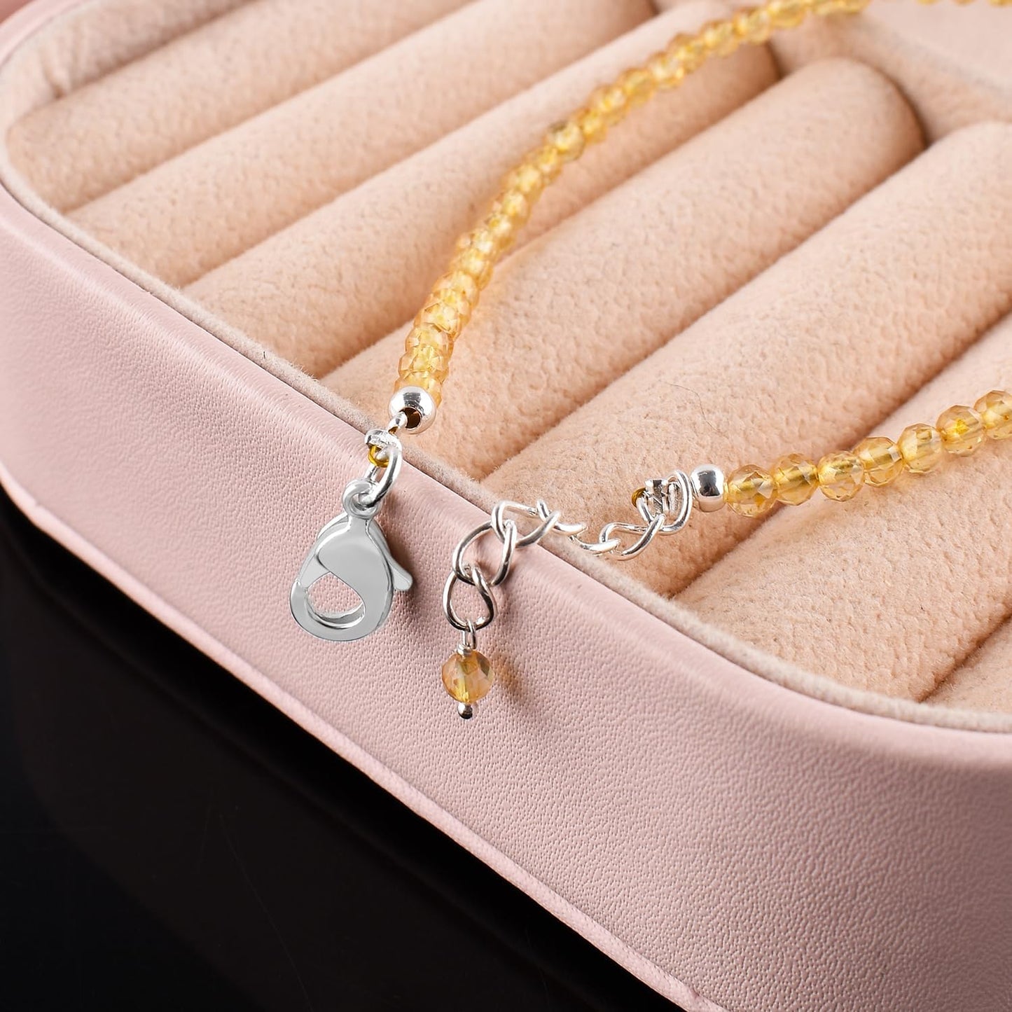 YANARA Citrine Bracelets for Women, Birthstone, Natural Gemstone Beautiful Beads, Dainty Handmade Jewelry, Chakra Energy Healing Crystals Stone Silver Plated Chain 8 inch