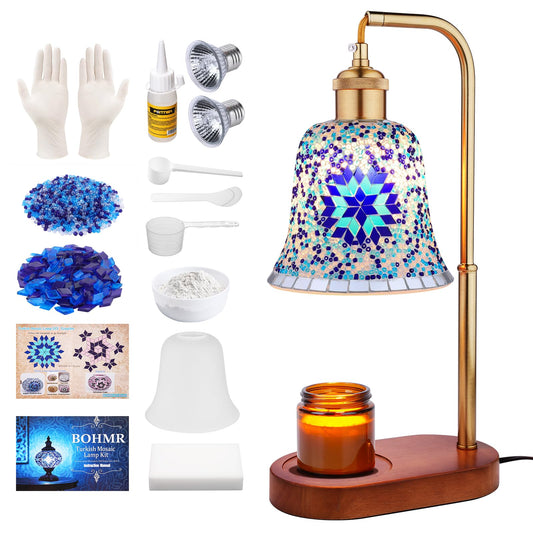 DIY Turkish Mosaic Candle Warmer Lamp Kit, Stained Glass Wax Melt Warmer Lamp Making Kit- Easy,Fun, No Experience Needed, Mosaic Art &Craft Project Kits for Adults &Teens, Make Your Own Lamp, Blue