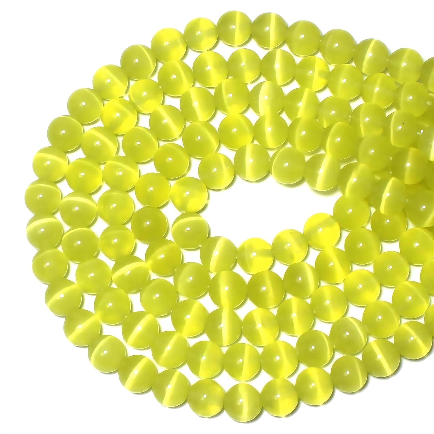 MJDCB 30pcs Lemon Yellow Cat Eye Stone Beads 12mm Round Crystal Loose Bead for Jewelry Making DIY Bracelets Necklace