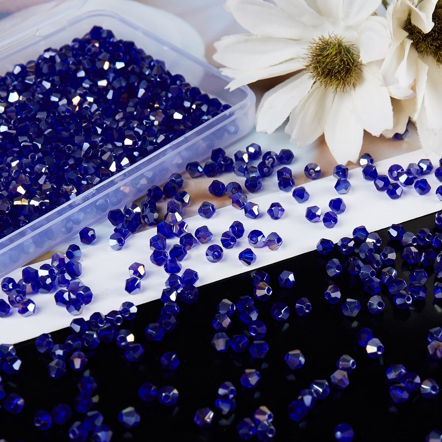 Laopottbeads 1100PCS 4mm Bicone Crystal Glass Beads for Jewelry Making, Sparkling Mini Beads for Suncatchers, DIY Bracelets & Craft Projects (AB Blue)