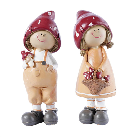 Brizoria 2-Piece Mushroom Decor Fairy Garden Accessories Outdoor Resin Cute Boy and Girl Figurines Whimsical Garden Statues Miniature Fairy Garden Supplies for Patio Yard Lawn Home