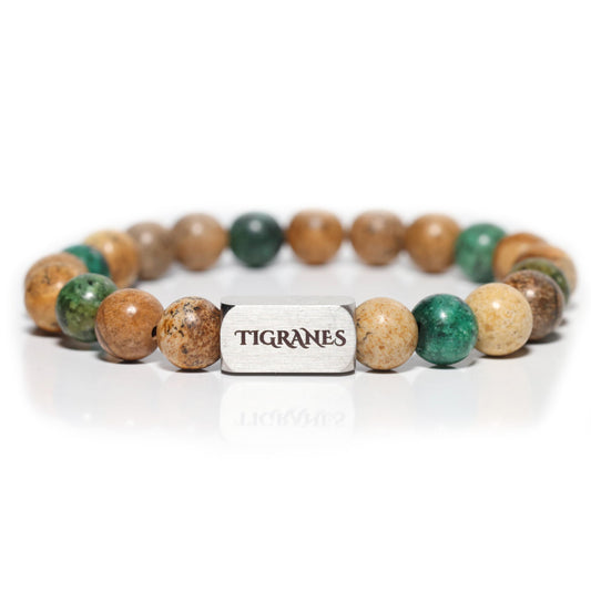 Picture Jasper & African Turquoise Bracelet – Handmade Natural Gemstone Beaded Bracelet for Men & Women – Grounding and Transformation Energy Jewelry (Jasper & African Turquoise)