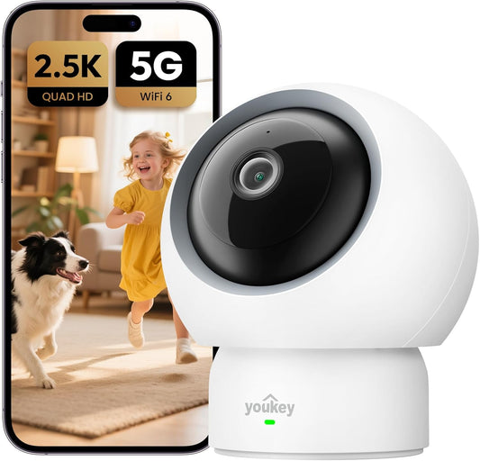 youkey 2.5K 360 5G/2.4G 6, Indoor Camera, No Monthly Fees, Pan-Tilt, Dog/Pet Camera for Home Security with Phone App