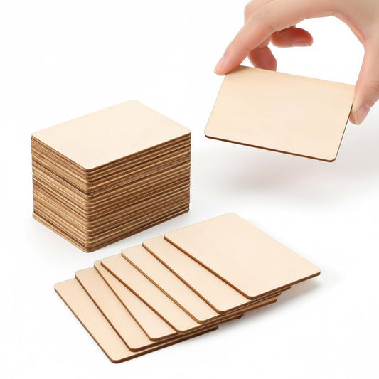 100 Pcs Unfinished Wood Pieces Blank Wood Squares Round Corner for Painting Writing Carving Letter Scrabble DIY (2.08” x 1.37” Rectangle)