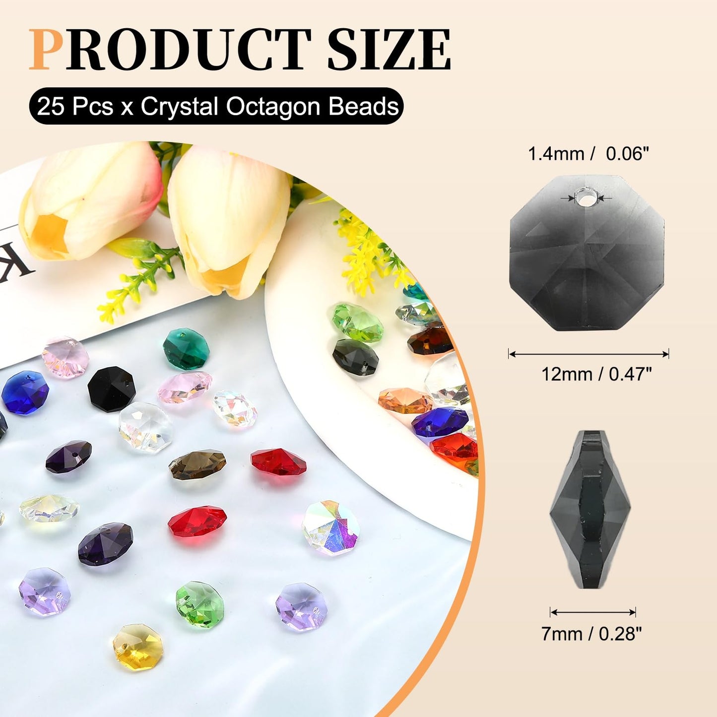 uxcell 25Pcs 1 Hole Crystal Octagon Beads, 12mm K9 Glass Hanging Chandelier Beads Prisms Parts for Crystal Chandeliers Lamp Hanging Pendant Jewelry DIY Craft, Clear Black