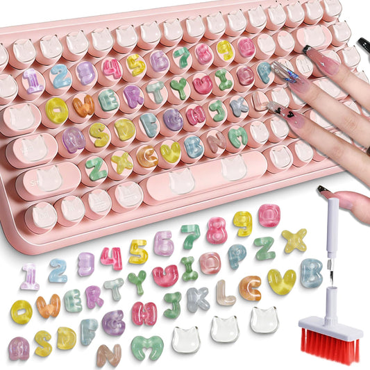 105PCS Keyboard Nail Bubbles - Macaron Ice-Transparent Buttons, Cute Bear Heads, Non-Toxic Odorless, Solve Typing Inaccuracy for Office/Daily Use + Cleaning Brush