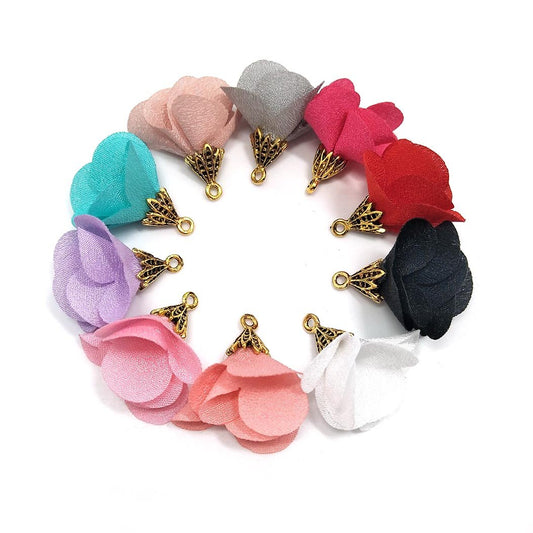 100Pcs Chiffon Flower Handmade Mini Tassels, Colorful Earring & Key Chain Tassels Assorted Colors Randomly (02)