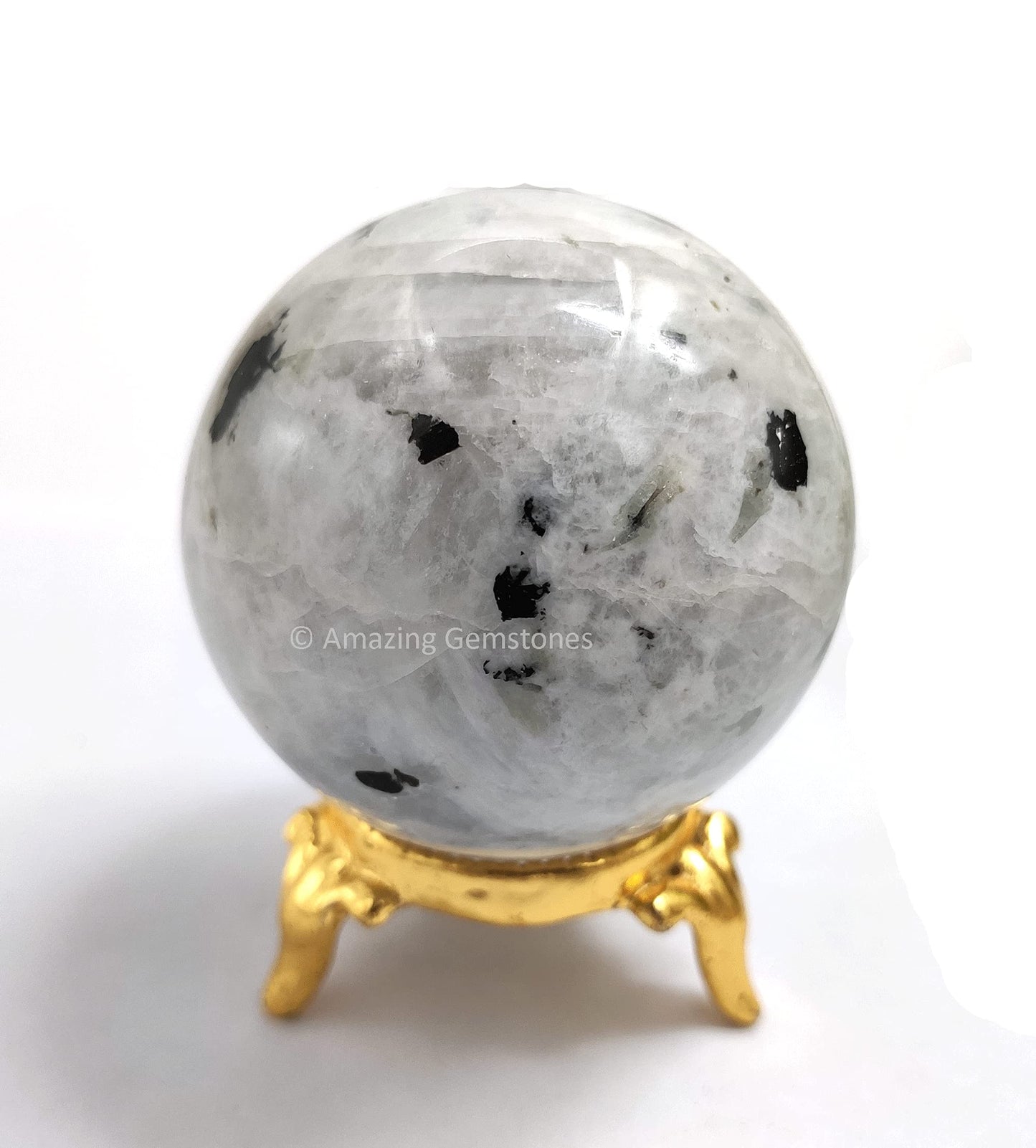 Rainbow Moonstone Crystal Sphere Round Ball with Sphere Holder Stand, Natural Healing Stone Sphere for Massage Meditation Crystal Grid Witchcraft Supplies Reiki Yoga