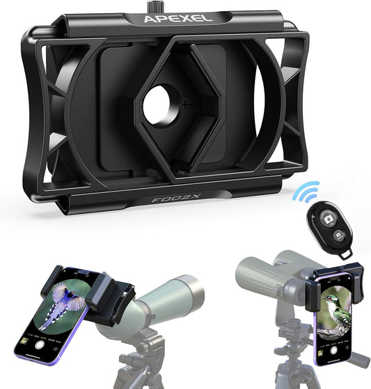 APEXEL 360 Telescope Phone Adapter, Upgraded Binocular Photo Adapter for Android & iPhone, Smartphone Mount