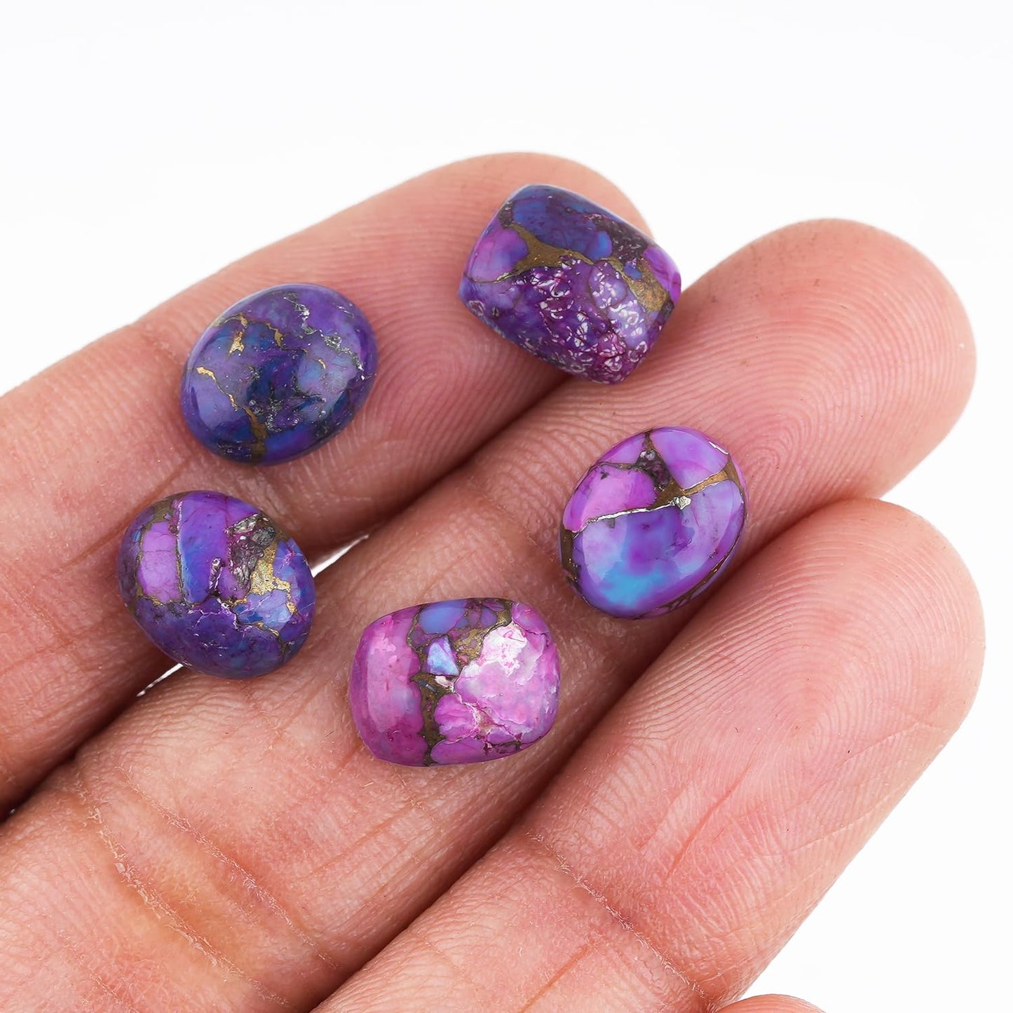 CRYSTALINES (5pcs Genuine Purple Turquoise Gemstone, Wholesale Turquoise Cabochon, Polished Flat Back Stone, DIY Craft Supplies, Jewelry Making, Chakra & Healing Crystals, December Birthstone
