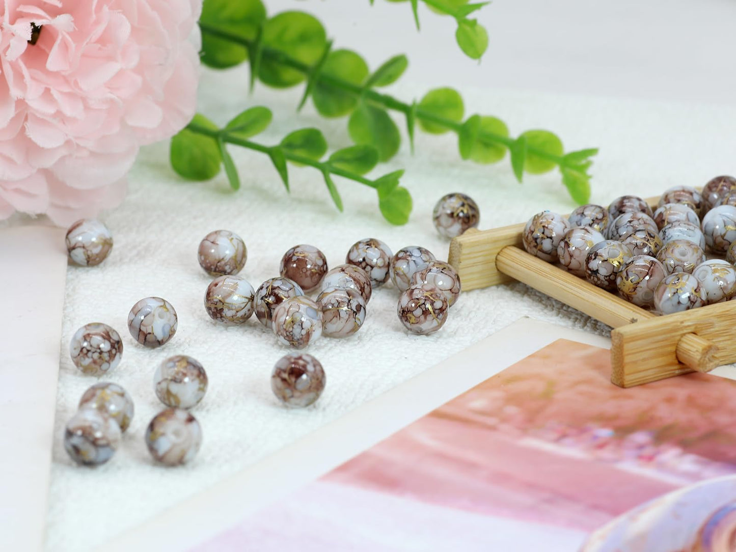 Pamir Tong 300PCS 10mm Brown Glass Beads for Jewelry Making Round Smooth Bracelet Space Loose Beads for Earring, Necklaces, DIY Crafts-Adult Craft Supplies