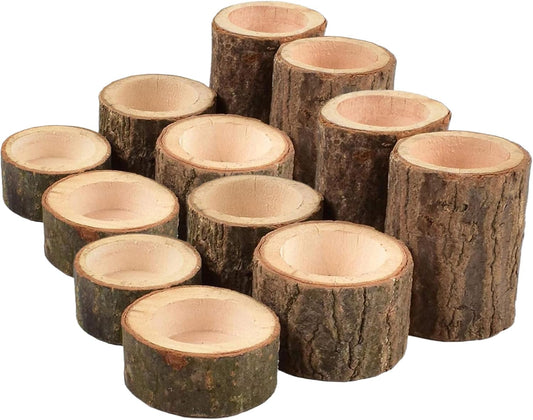 Regine Switzerland Set of 12 Wooden Tea Light Candle Holders - Personalized Rustic Votive for Weddings & Events