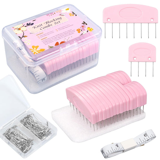 120Pcs Knit Blocking Pins Kit, Blocking Pins for Knitting, Knit Blocking Pins for Blocking Mats, 20 Knit Blockers Pins Kit, Crochet Blocking Pins, Knit Blocking Combs with 100 T-Pins and Storage Box
