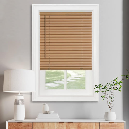 Achim Home Decor Cordless Mini Blinds - Light Filtering, 24" W x 72" L, Woodtone Finish