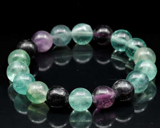 ElisaJewelryArt Fluorite Beaded Stretch Bracelet for Men & Women | Handmade Natural Stone Jewelry with 8mm Fluorite Beads | Pisces Zodiac Chakra Elastic Bracelet | Clarity Balance Gift