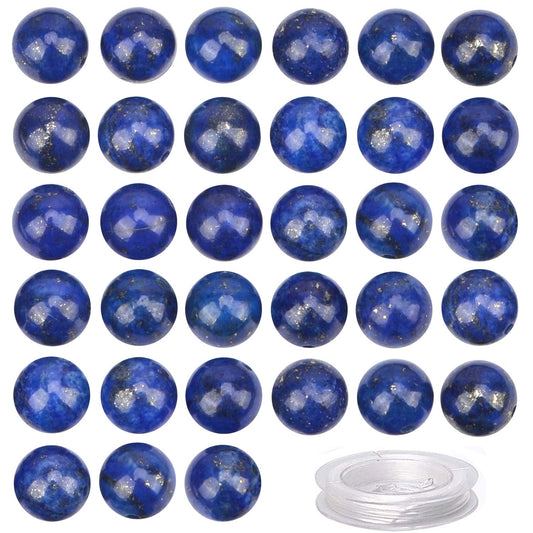 100Pcs Natural Crystal Beads Stone Gemstone Round Loose Energy Healing Beads with Free Crystal Stretch Cord for Jewelry Making (Lapis, 8MM)