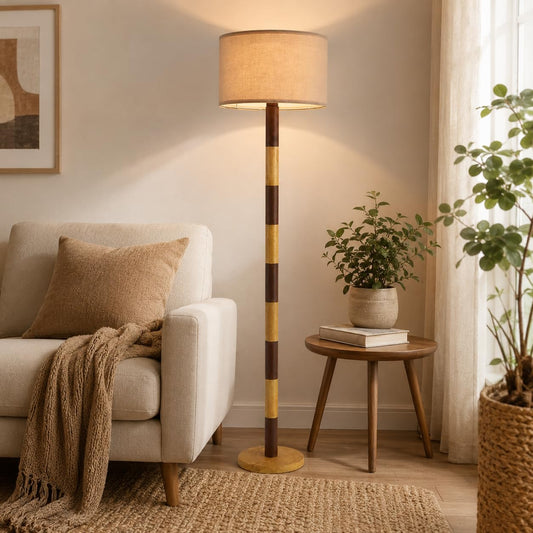CozyCanyon 65" Wood Pattern Floor Lamp for Living Room, Dimmable Standing Lamp with Remote and Foot Switch, Rustic Tall Floor Lamp Linen Shade for Bedroom, Corner, Living Room, Home Decor.