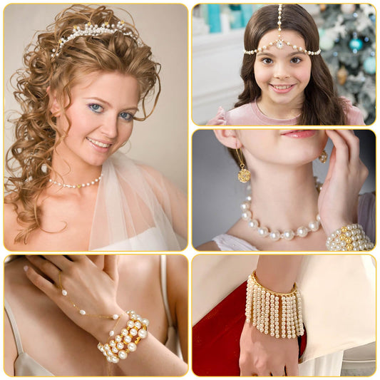1352 Piece Gold Spacer and Pearl Beads for Bracelets, Assorted Gold and Pearl Beads for Jewelry Making
