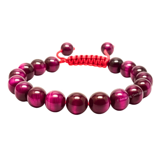Amazing Gemstone Pink Tiger Eye Bracelet, Gifts For Men & Women - Protection Healing Crystal Bracelet - 8mm Gemstone Beaded Adjustable Bracelet, Pulseras Para Hombres Mujer Stocking Stuffers
