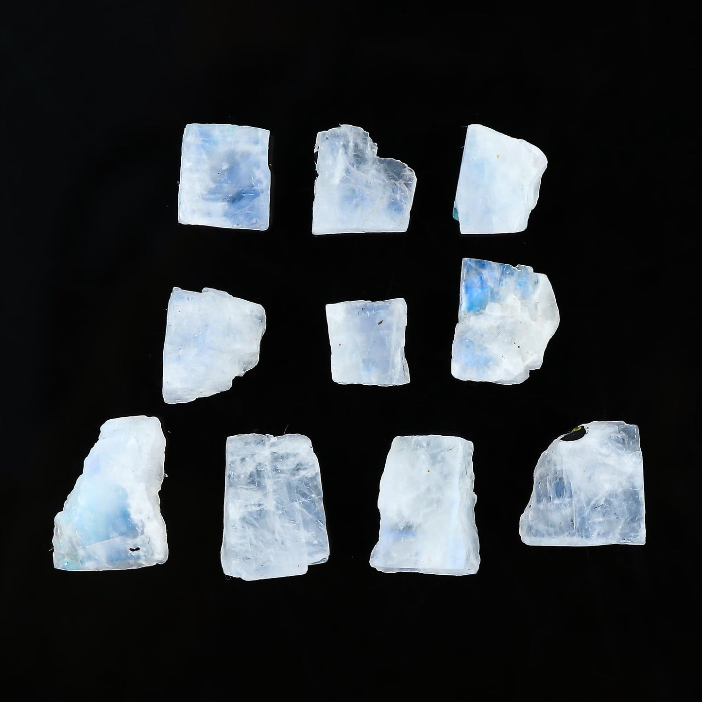 Gemkora 10pcs Natural Rainbow Moonstone Rough Gemstone, Raw Crystals, Moonstone Rock, Jewelry Making Supplies, Chakra Healing Crafts & DIY Stone (12-18 mm)