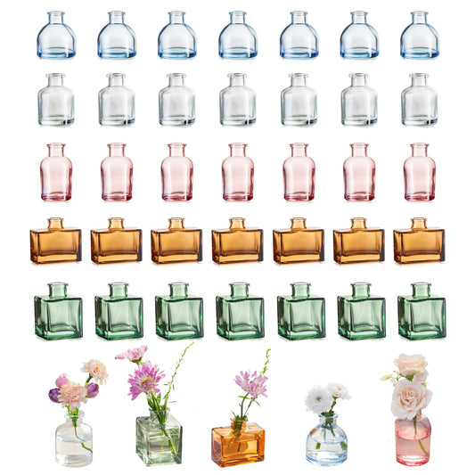 Small Glass Bud Vases for Centerpieces - Hewory 40pcs Colored Sturdy Cute Flower Vases Bulk, Mini Bottle Vase for Wedding Home Decor Birthday Party Events Mother's Day Bridal Shower Gifts Table Decor