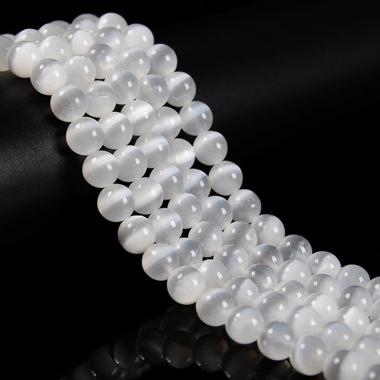 126Pcs 6mm Natural Moroccan Selenite Beads - Round Healing Crystal Beads for Jewelry Making Chakra Balancing Positive Reiki Energy Stone