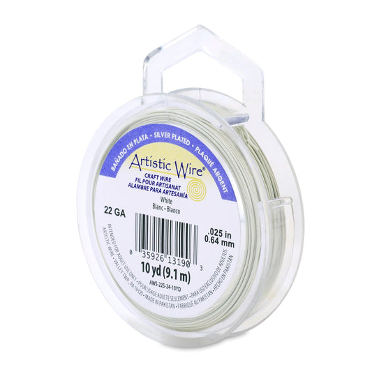Artistic Wire, 22 Gauge Silver Plated Tarnish Resistant Colored Copper Craft Wire, White, 10 yd