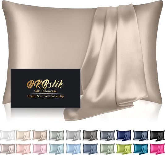 Skiennix Mulberry Silk Pillowcase - Anti-Acne Cooling Sleep Cover | Standard Size, Champagne Color