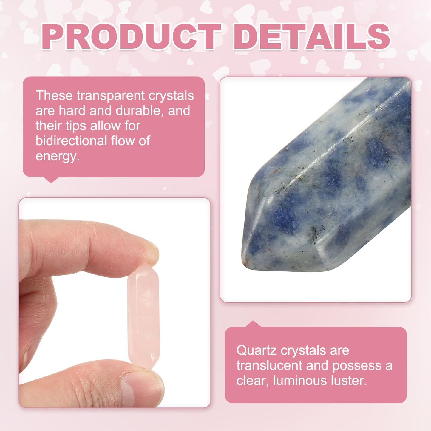 MECCANIXITY 10 Pack Blue Spotted Quartz Crystals, Polished Crystals Bulk Hexagonal Shaped Meditation Gemstone for Jewelry Making Energy Balance Accessories Gifts