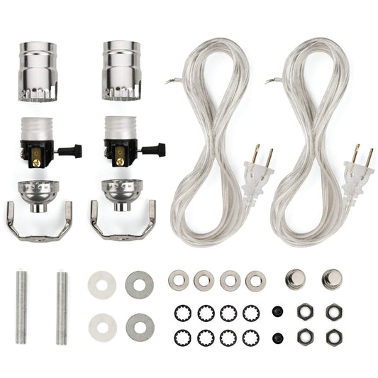 I Like That Lamp DIY Lamp Wiring Kit, Silver Socket & 8FT Silver Cord (2 Pack), for Making & Fixing Table or Floor Lamps, Repair & Rewire Antique or Vintage Lighting Fixtures, Complete Hardware Set