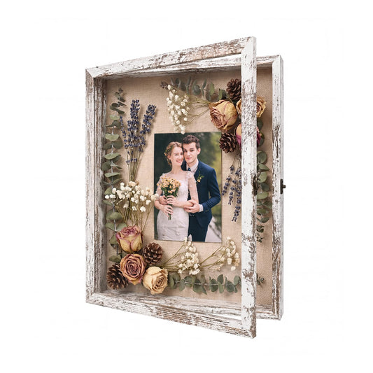 TILBLKUP Shadow Box Frame Display Case 13x16 Shadow Box with Linen Back, Real Glass Window Door with Hinge, Picture Frame for Memorabilia Medals Wedding Bouquet Collections, Memory Box for Keepsakes
