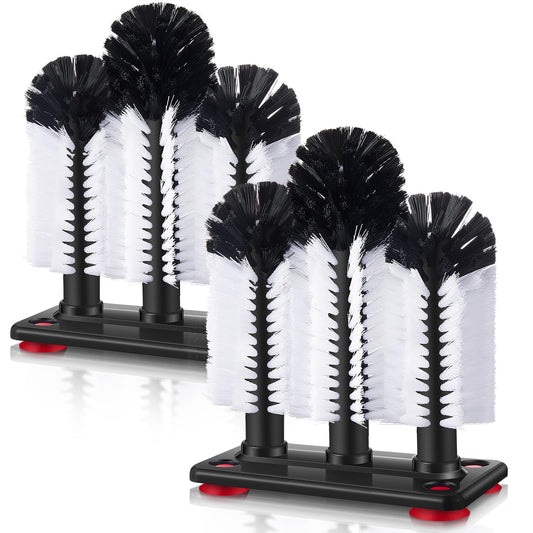 Havawish 2 Pack Water Bottle Cleaning Brush with Suction Base, 3 Head Bristle Bar Glass Washer for Sink, Cup Washer Brush Cleaner for Bar Beer Cup, Wine Glass, Long Leg Cup Kitchen Tools